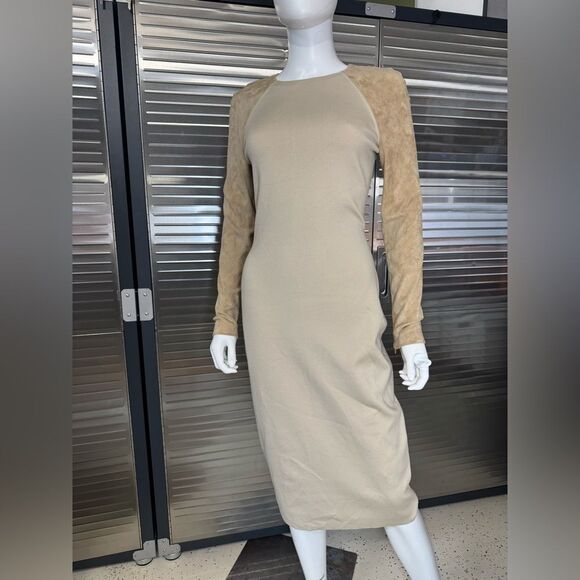Ralph Lauren Purple Label Wool Beige Long Sleeve Suede Dress NWT Small - Picture 2 of 12